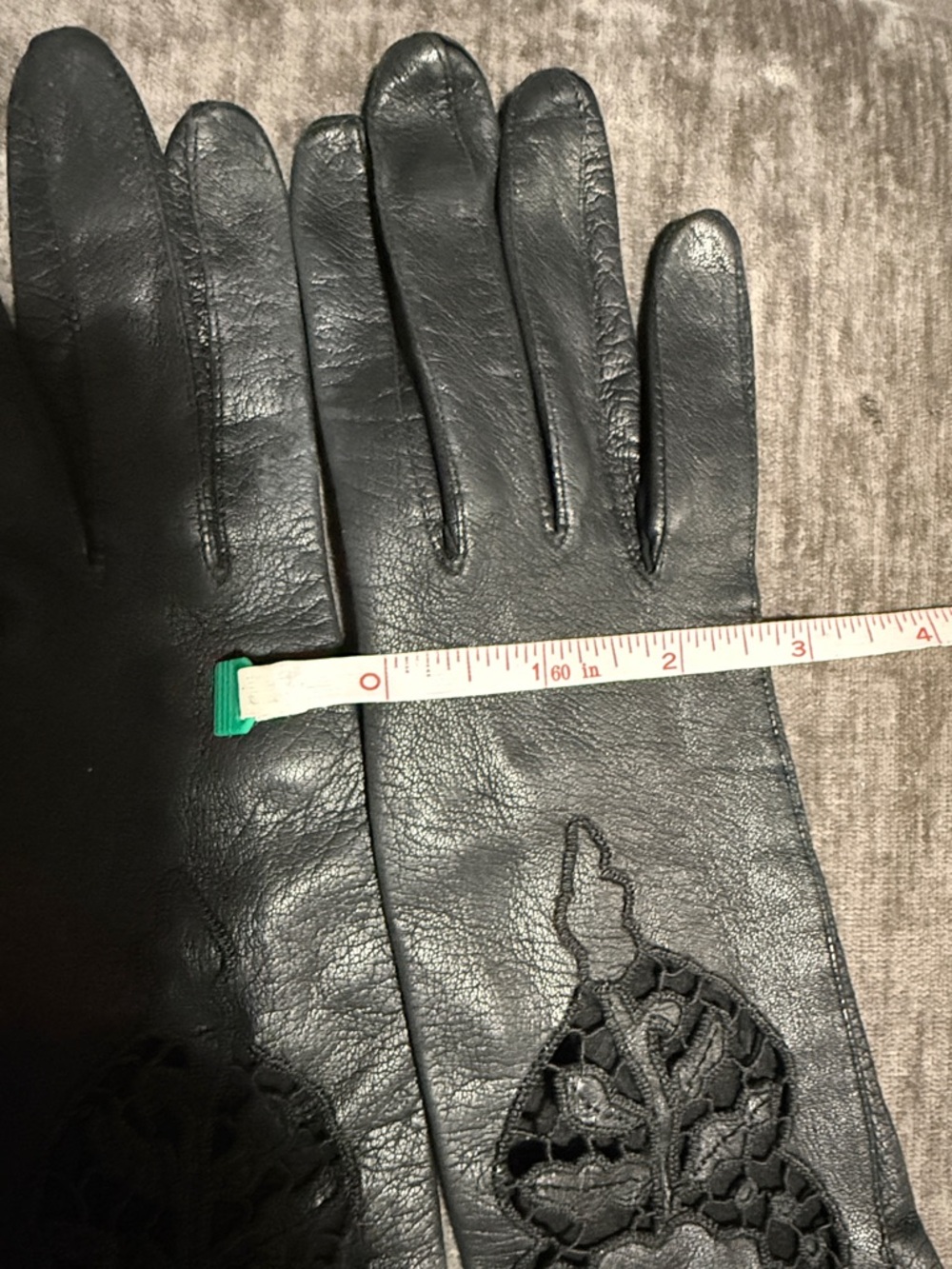 Black Leather Gloves with Lace Inset – Women’s Elegant Gloves - Picture 3 of 7
